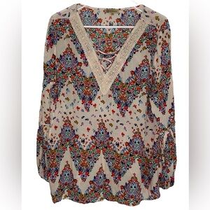 Democracy Ditzy Floral Tunic Women’s Size Medium Boho Western Hippie Festival